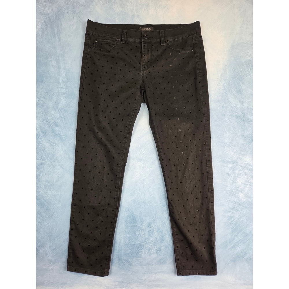 White House Black Market Noir Women's Jeans M Short Black Flocked Dot Skinny